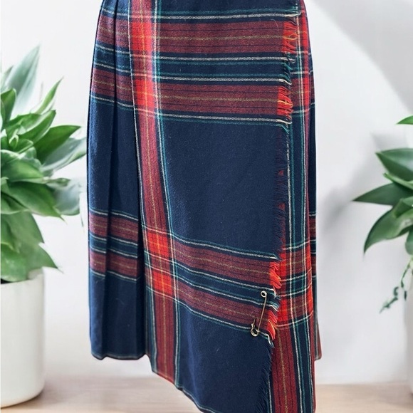 Vintage 80’s tartan Scottish vibes kilt style wrap skirt wool blend union made-L - Picture 7 of 10